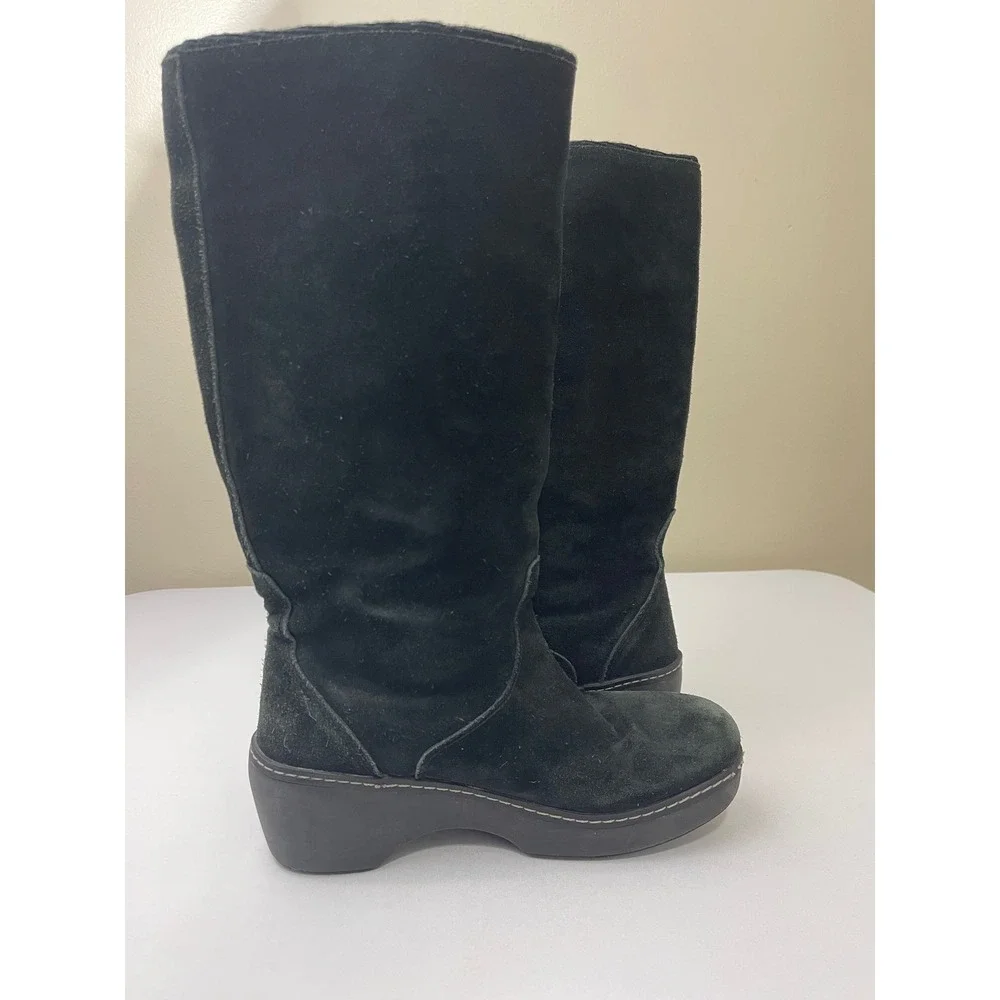 Crocs Cobbler Boots Black Suede Leather Knee High‎ Wedge Womens 9